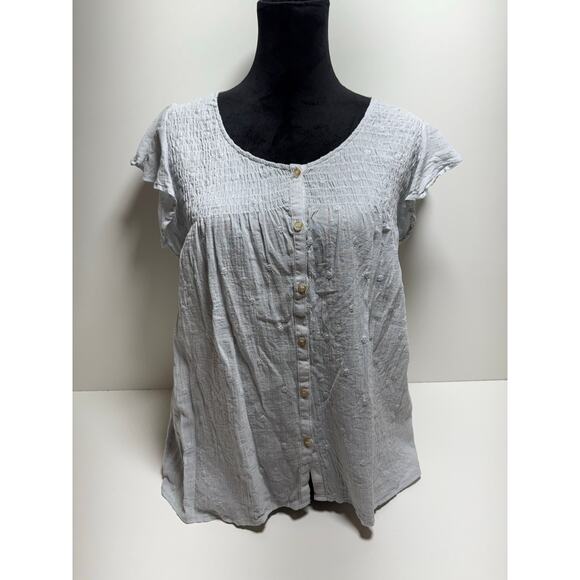 Wishlist Apparel Women’s Blouse Sz L Short Cap Sleeve Button Front Cottage Core - Picture 1 of 7
